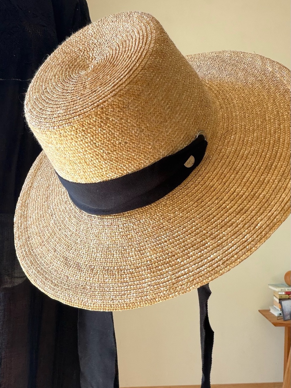 Women’s Wide-Brim Straw Hat with Black Ribbon Band